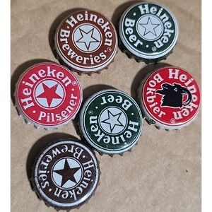 Vintage Heineken Beer Bottle Caps Lot of 6 Breweries Pilsener Bokbier Metal Tops